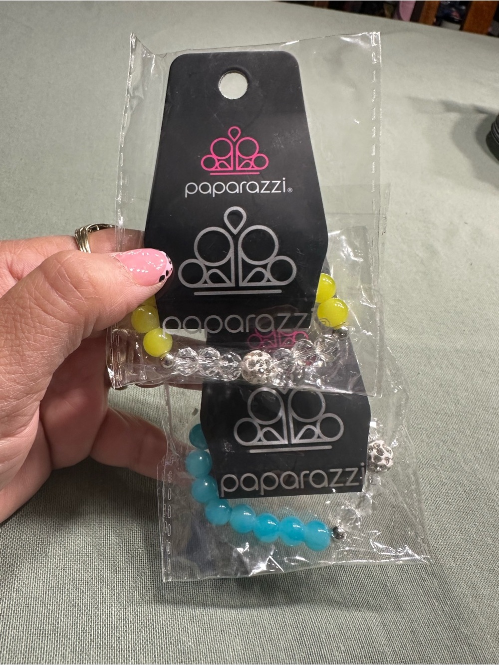 paparazzi Yellow & Aqua Beaded Stretch Bracelet Duo for Kids